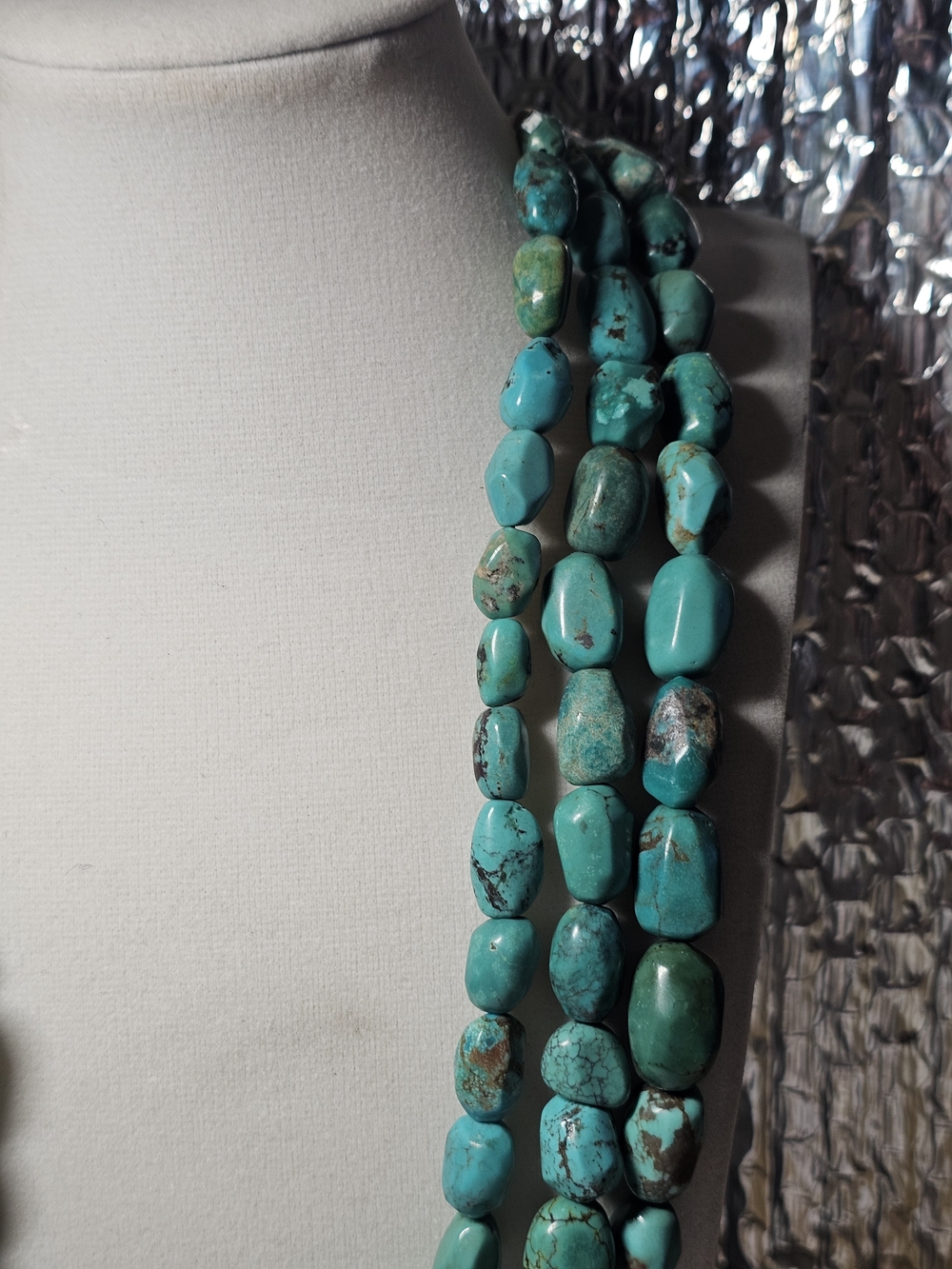 Vintage Jay King DRT Tripple Turquoise Bead Sterling Silver 21" Necklace - Picture 4 of 9